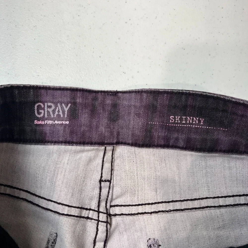 Gray Saks‎ Fifth Avenue Skinny Jeans Actual 26W Ikat Plum Mid Rise Denim